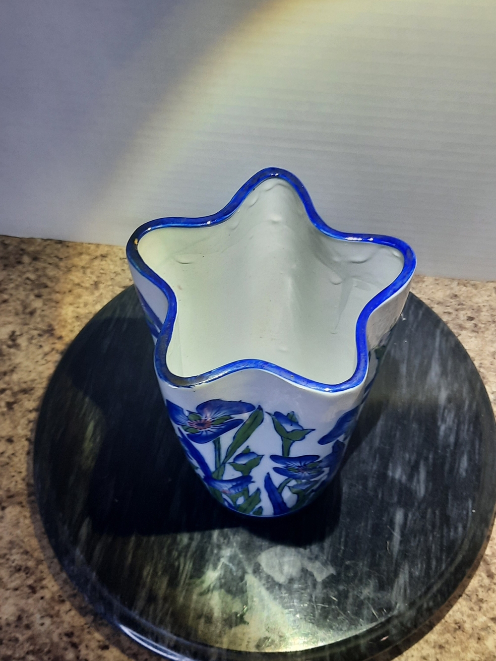 Mid-century Blue Floral Ceramic Vase - Picture 3 of 8